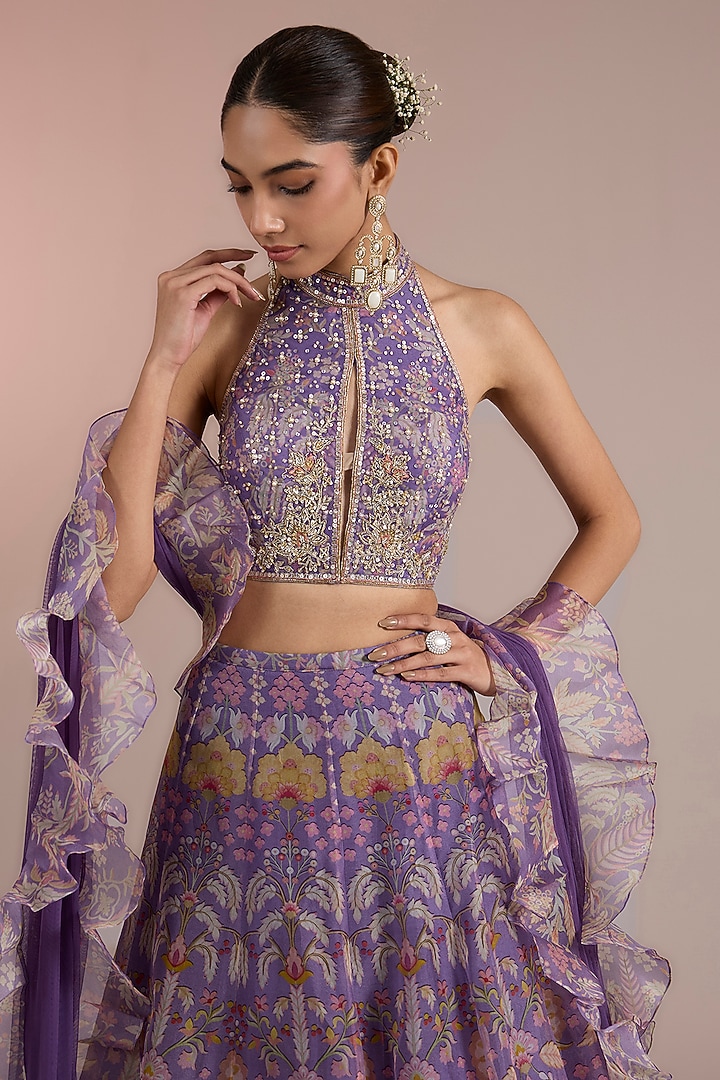Lilac Organza Printed Wedding Lehenga Set by Ridhi Mehra at Pernia's Pop Up Shop