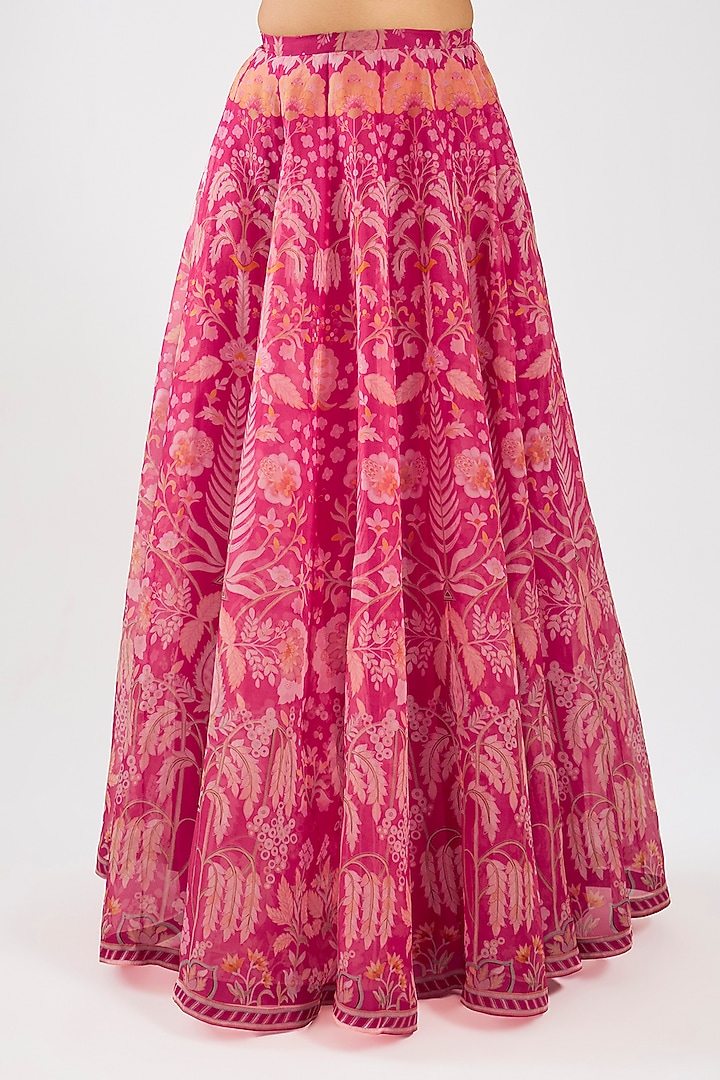 Fuchsia Organza Printed Wedding Lehenga Set by Ridhi Mehra at Pernia's Pop Up Shop