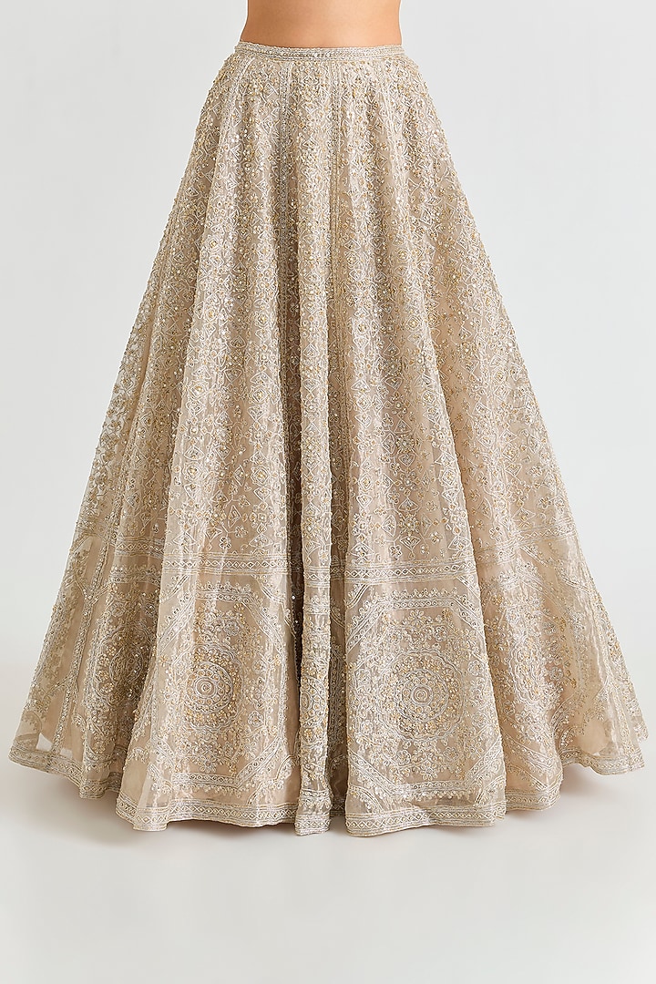 Water Gold Raw Silk Embroidered Bridal Lehenga Set by Ridhi Mehra at Pernia's Pop Up Shop