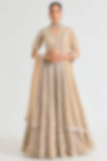 Gunmetal Tissue Embroidered Bridal lehenga for 22 Lehenga Set by Ridhi Mehra at Pernia's Pop Up Shop