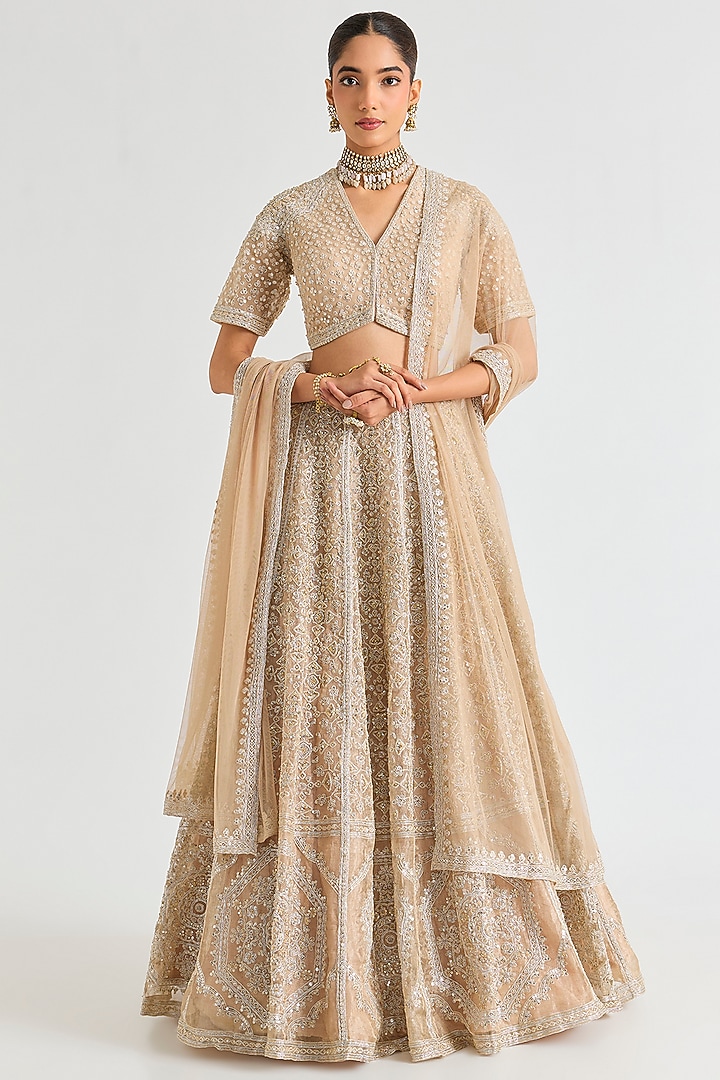 Gunmetal Tissue Embroidered Bridal lehenga for 22 Lehenga Set by Ridhi Mehra at Pernia's Pop Up Shop