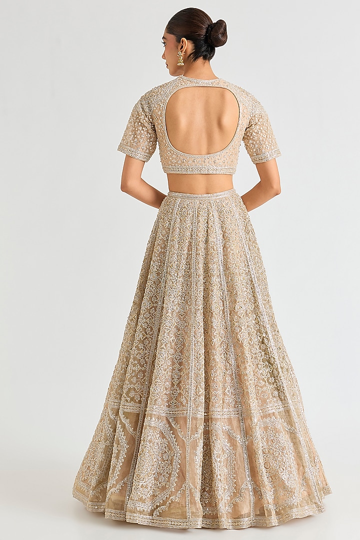 Gunmetal Tissue Embroidered Bridal Lehenga Set by Ridhi Mehra at Pernia's Pop Up Shop