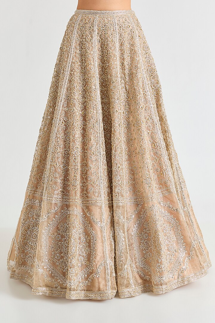 Gunmetal Tissue Embroidered Bridal Lehenga Set by Ridhi Mehra at Pernia's Pop Up Shop