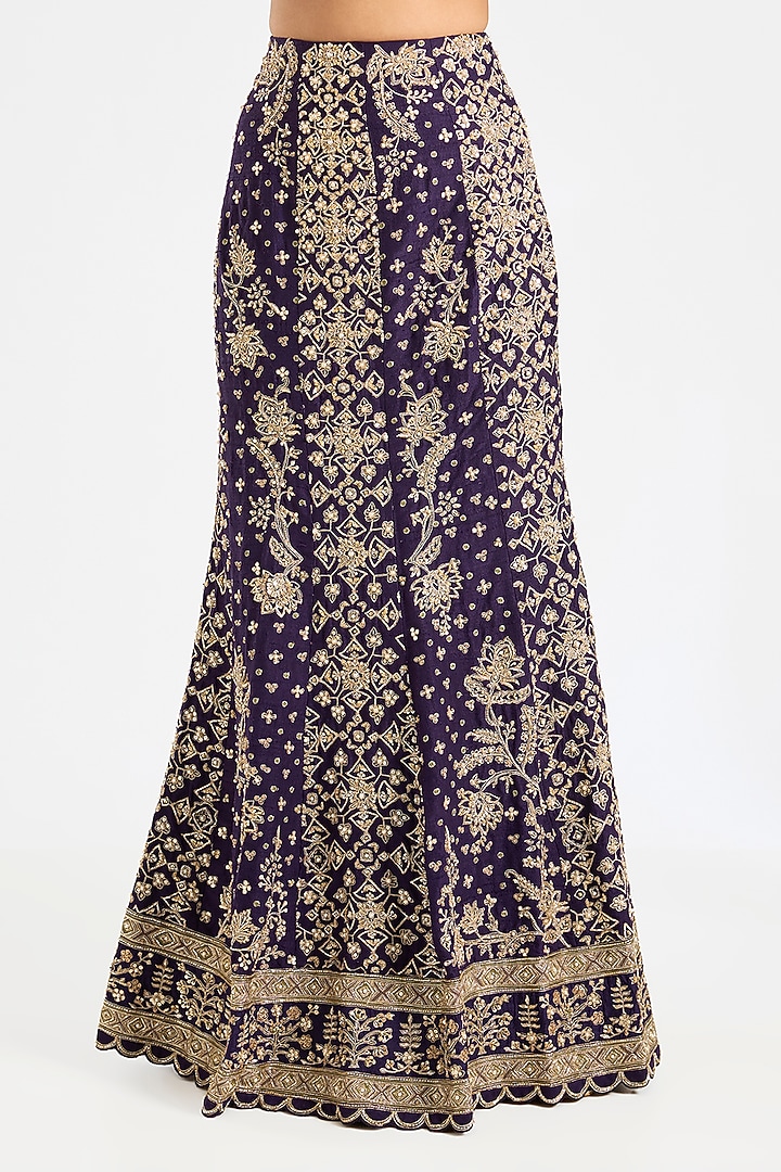 Purple Raw Silk Embroidered Skirt Bridal Saree Set by Ridhi Mehra at Pernia's Pop Up Shop