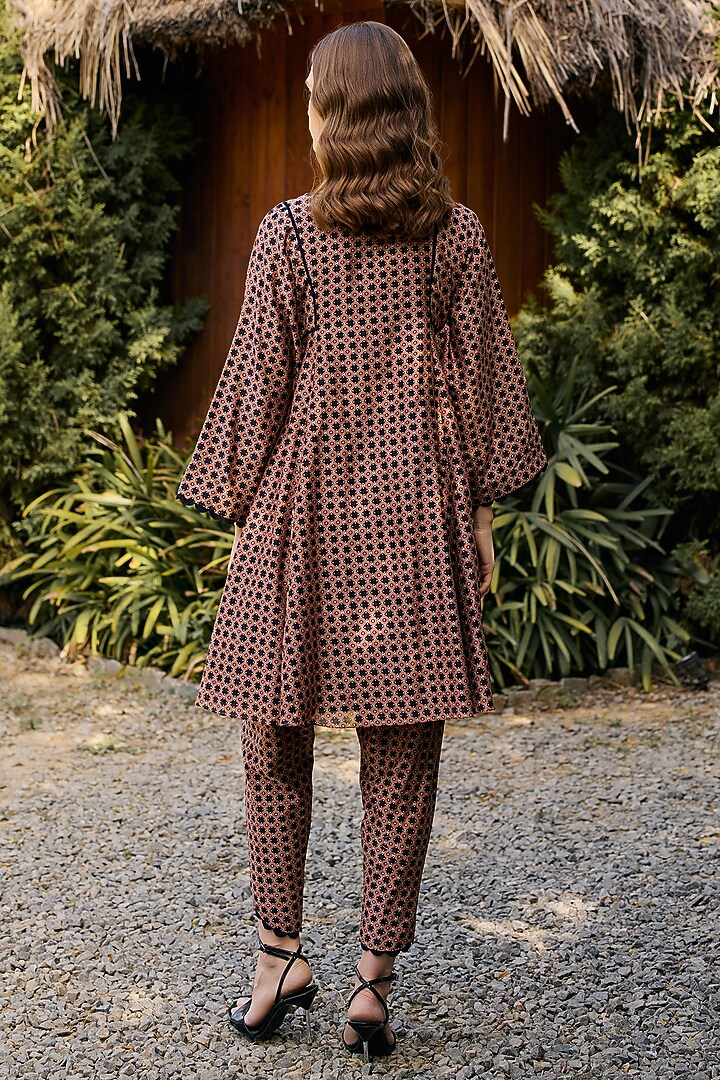 Black Chanderi Printed Flared Kurta Set by Ridhi Mehra at Pernia's Pop Up Shop