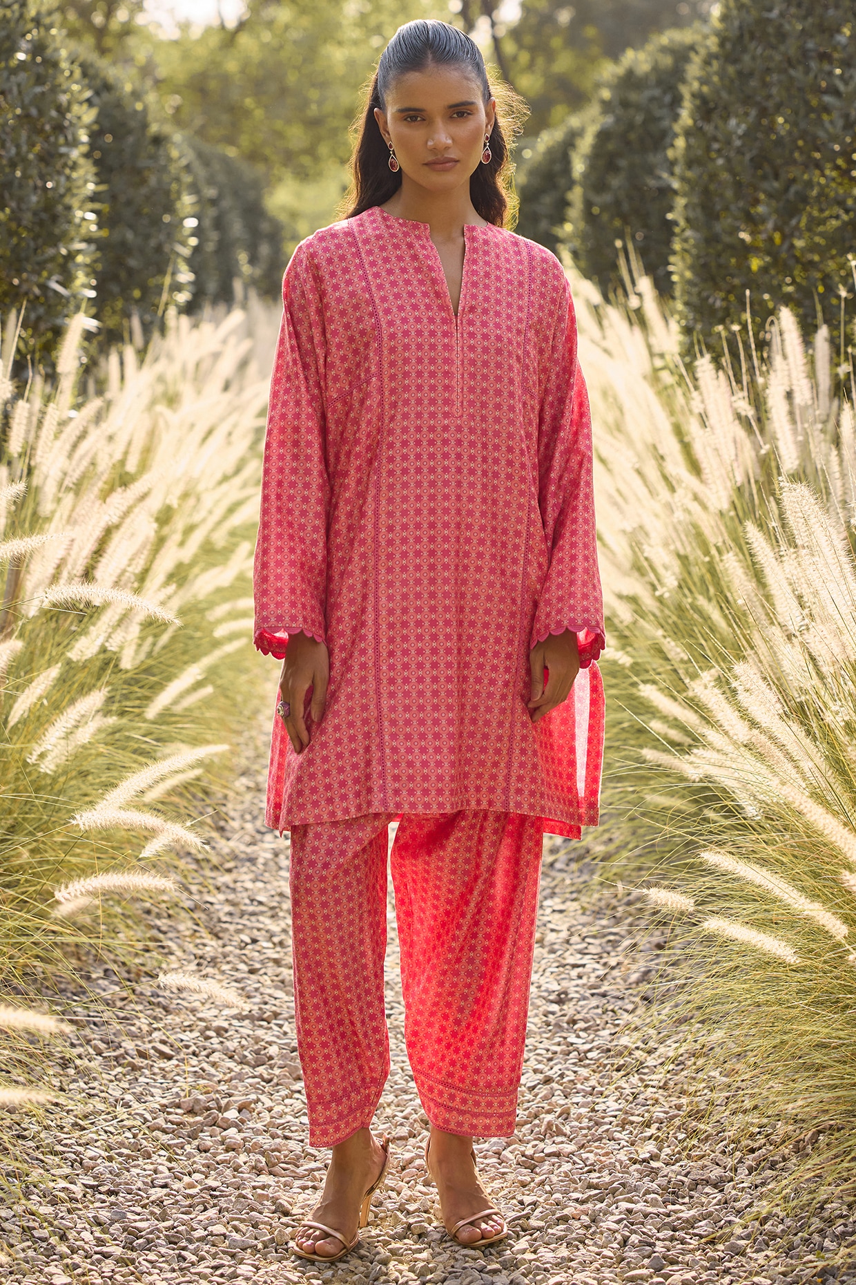 Ridhi Mehra Fuchsia Chanderi Printed Straight Kurta Set