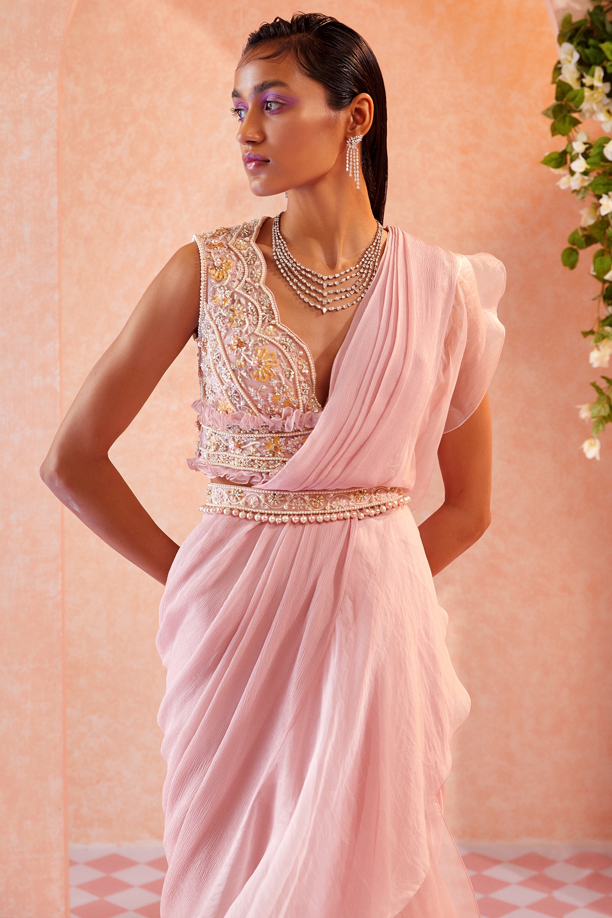 Light Pink Embroidered Pant Saree Set Design by Vyasa By Urvi at Pernia's  Pop Up Shop 2024