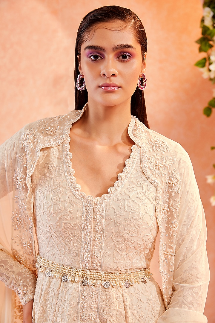 Dirty Ivory Embroidered Bridal Anarkali  by Ridhi Mehra at Pernia's Pop Up Shop
