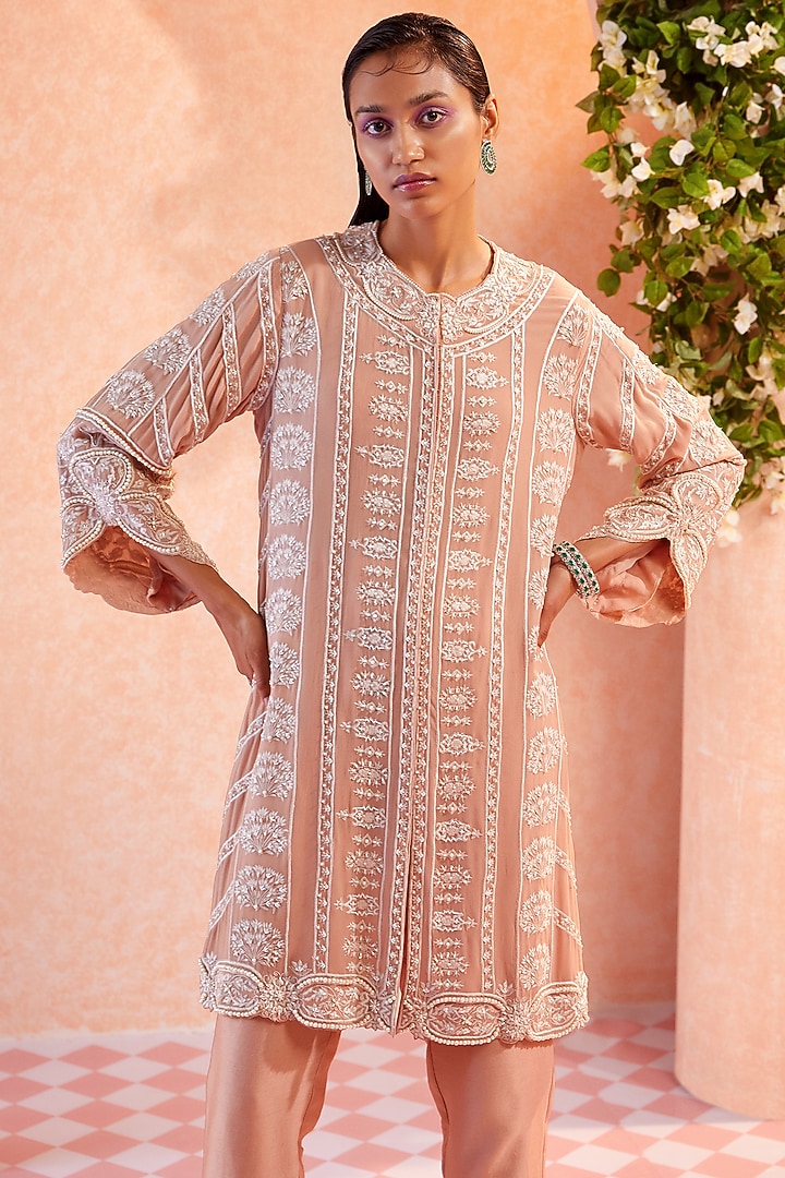 Champagne Embroidered Kurta Set by Ridhi Mehra at Pernia's Pop Up Shop