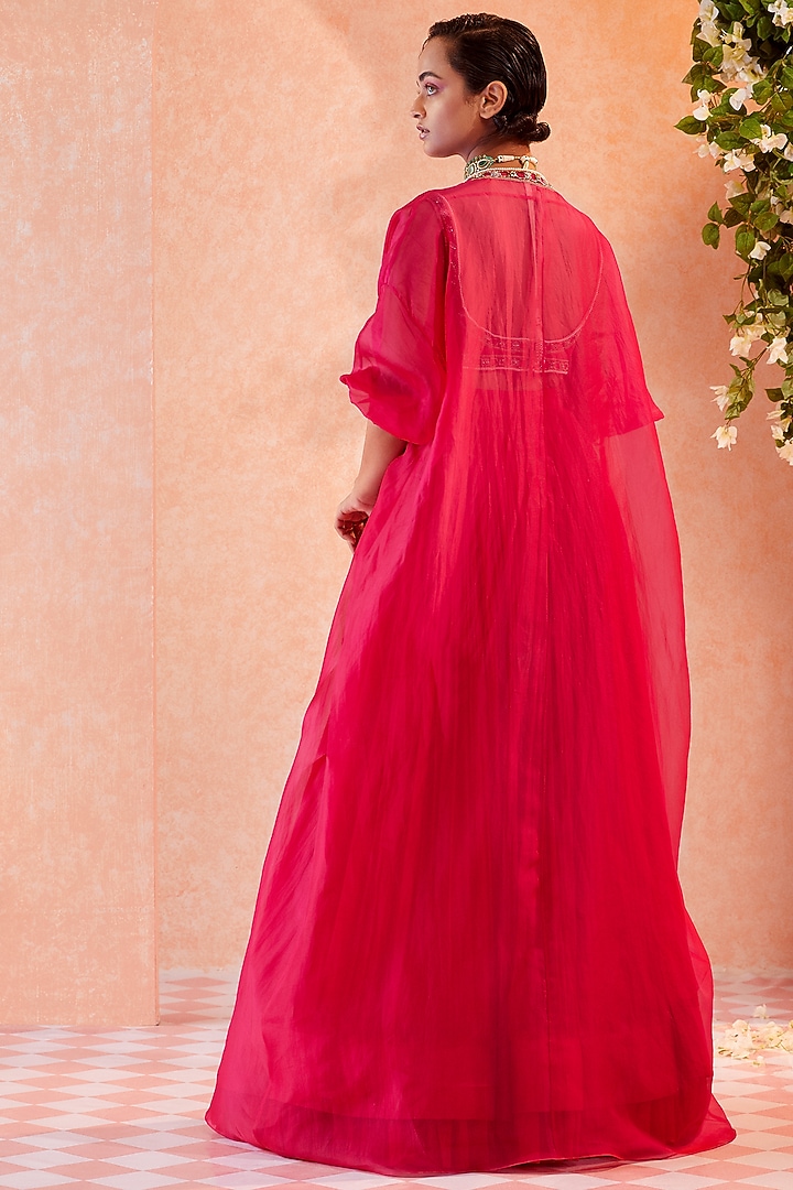 Fuschia Chiffon Ruched Skirt Set by Ridhi Mehra at Pernia's Pop Up Shop