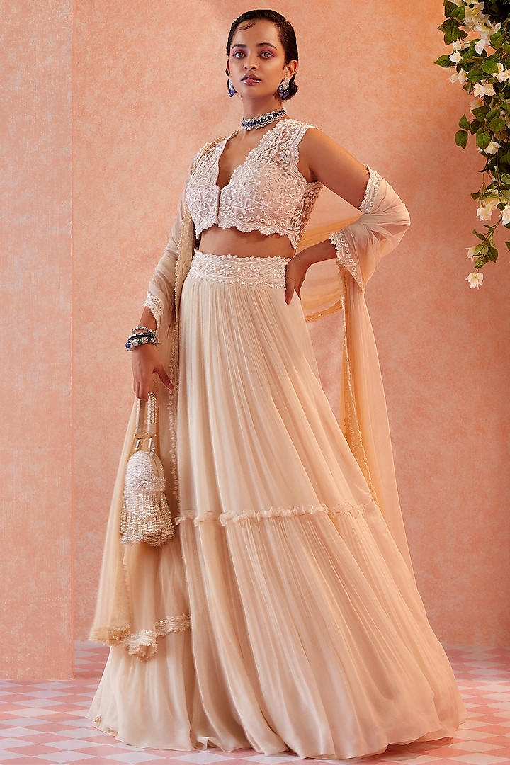 Dirty Ivory Two Tiered Skirt Set by Ridhi Mehra