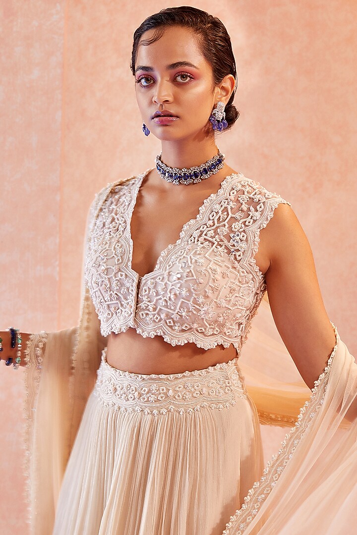 Dirty Ivory Two Tiered Skirt Set by Ridhi Mehra at Pernia's Pop Up Shop