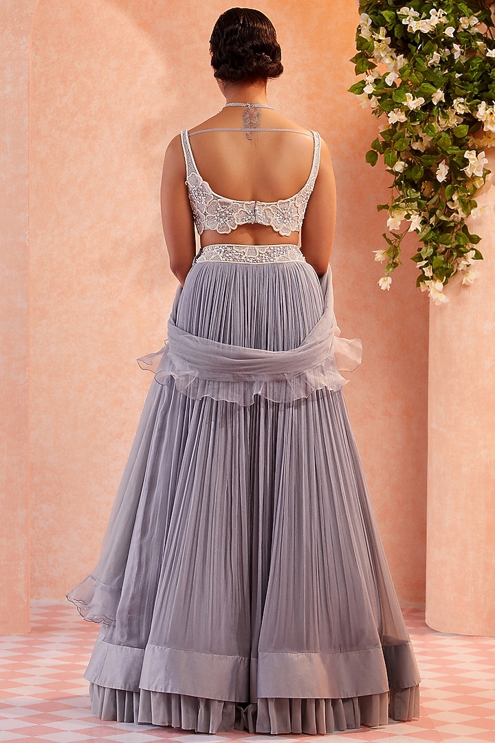 Grey Chiffon Ruched Skirt Set by Ridhi Mehra at Pernia's Pop Up Shop
