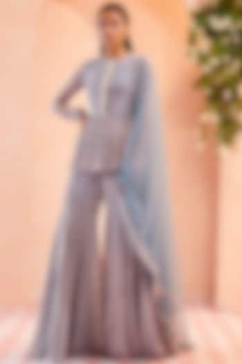 Dusty Blue Embellished Sharara Set by Ridhi Mehra at Pernia's Pop Up Shop