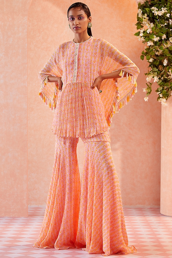 Orchid Pink Chiffon Wedding Sharara Set by Ridhi Mehra at Pernia's Pop Up Shop