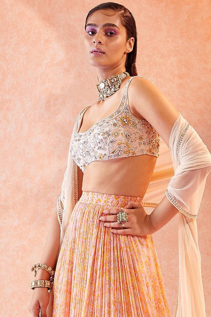 Dirty Ivory Ikat Printed Skirt Set by Ridhi Mehra at Pernia's Pop Up Shop
