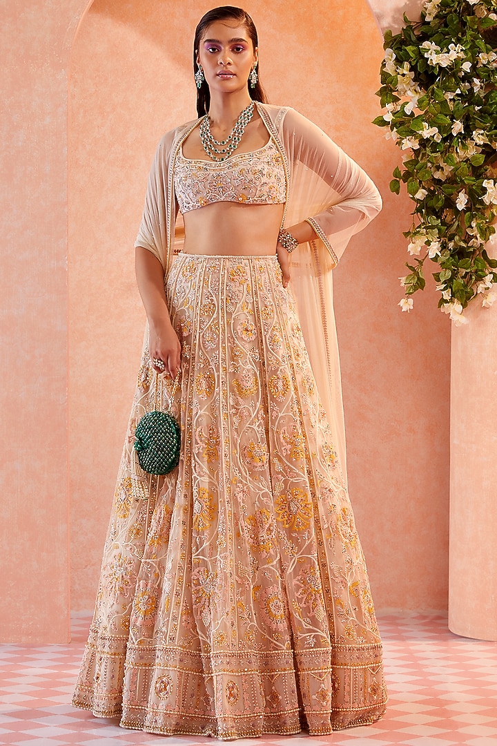 Dirty Ivory Embroidered Bridal Lehenga Set by Ridhi Mehra at Pernia's Pop Up Shop