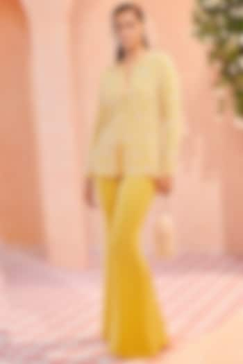 Primrose Yellow Embroidered Pant Set by Ridhi Mehra at Pernia's Pop Up Shop