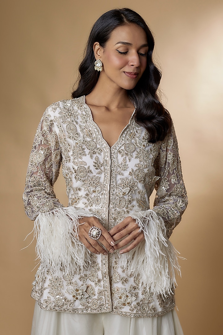 Ivory Organza Bridal Sharara Set by Ridhi Mehra at Pernia's Pop Up Shop