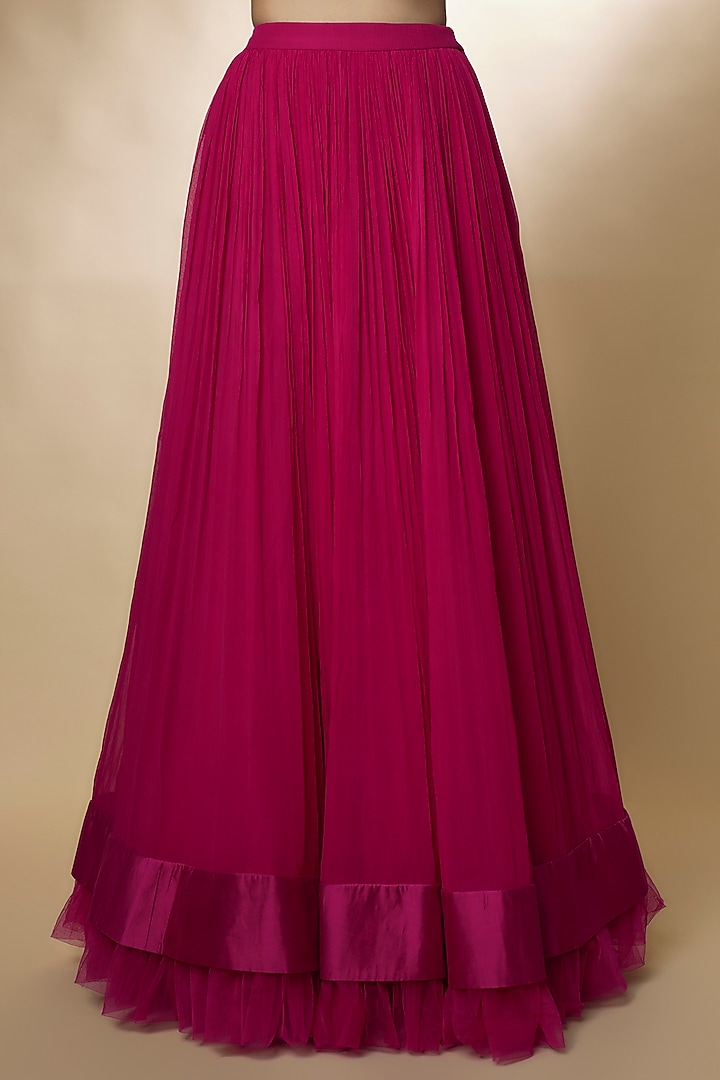 Fuchsia Chiffon Ruched Skirt Set by Ridhi Mehra at Pernia's Pop Up Shop