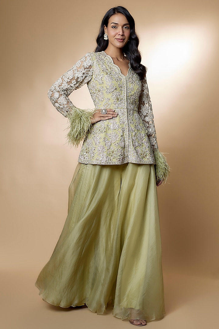 Mint Organza Sharara Set by Ridhi Mehra at Pernia's Pop Up Shop