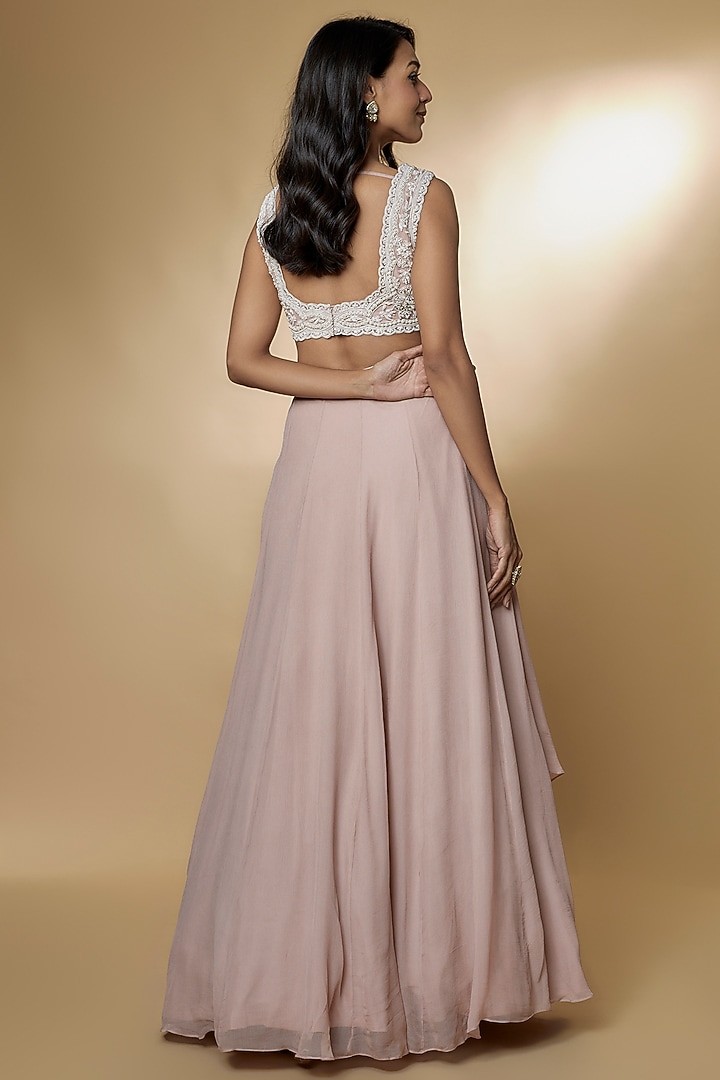 Dusty Pink Chiffon & Organza Wedding Lehenga Set by Ridhi Mehra at Pernia's Pop Up Shop