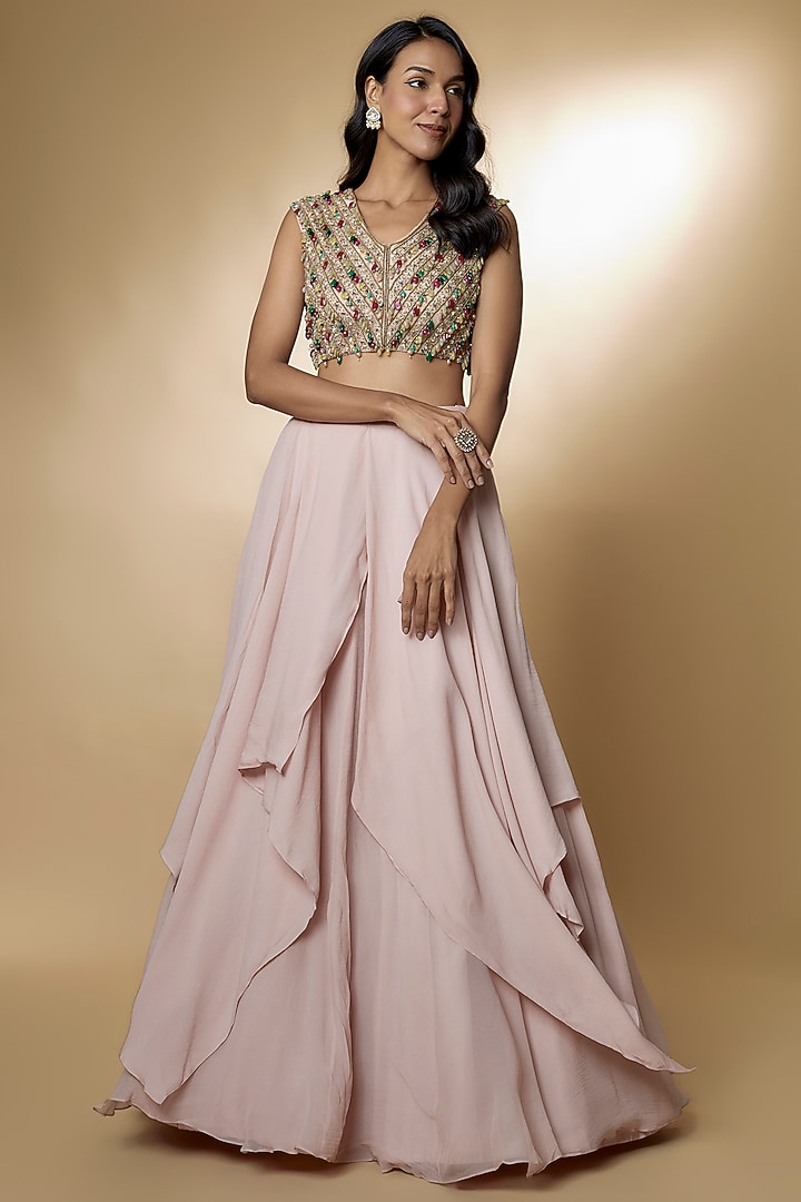 Blush Pink Organza Skirt Set by Ridhi Mehra at Pernia's Pop Up Shop