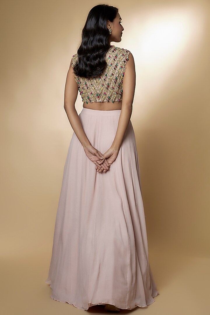 Blush Pink Organza Skirt Set by Ridhi Mehra at Pernia's Pop Up Shop