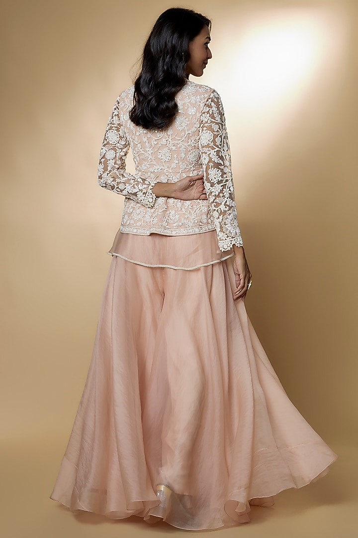 Peach Organza Bridal Sharara Set by Ridhi Mehra at Pernia's Pop Up Shop