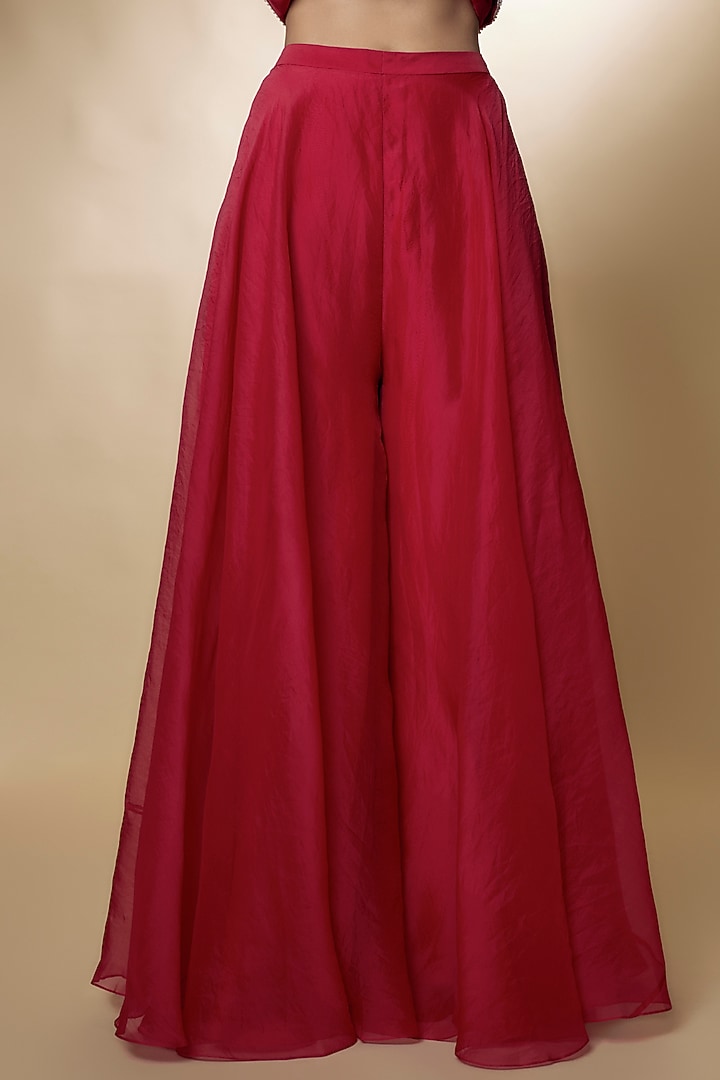 Red Organza & Chiffon Bridal Sharara Set by Ridhi Mehra at Pernia's Pop Up Shop
