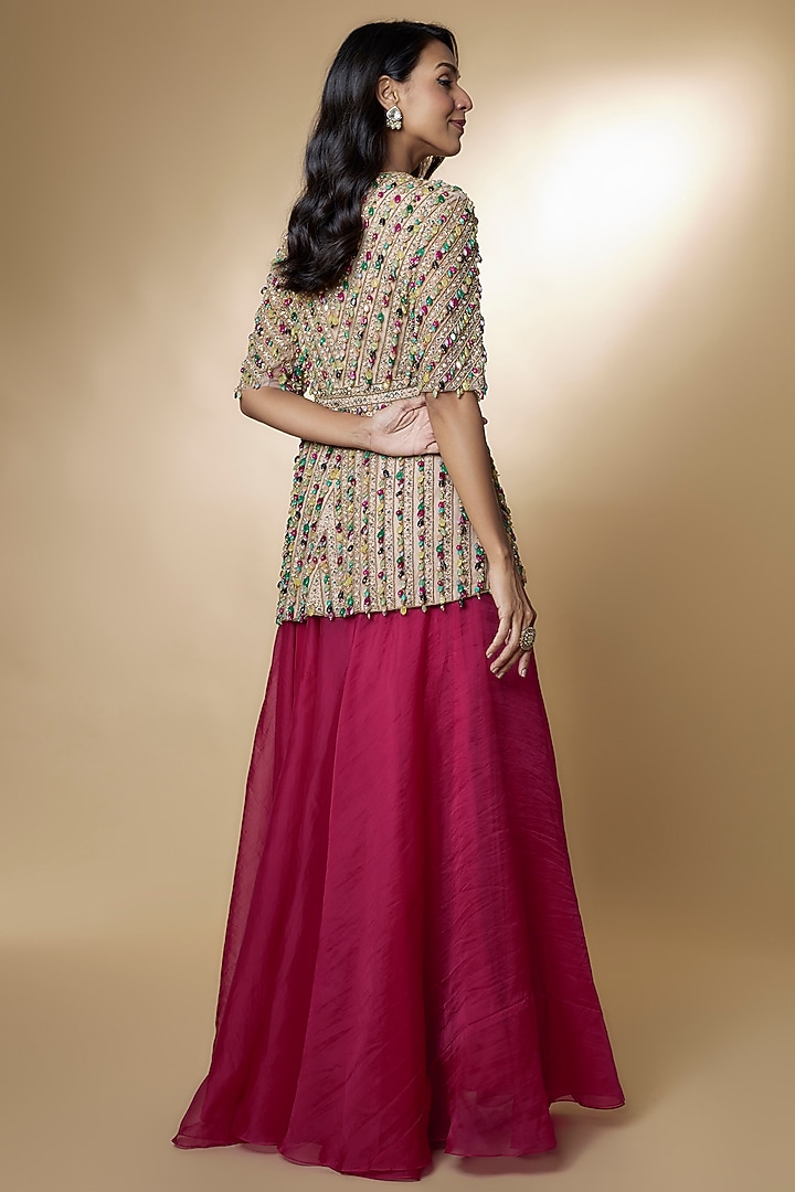 Fuchsia Organza Bridal Sharara Set by Ridhi Mehra at Pernia's Pop Up Shop