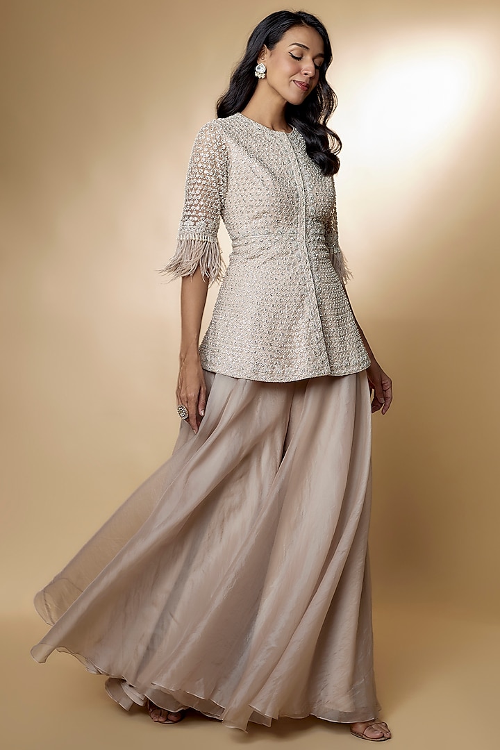 Champagne Organza Sharara Set by Ridhi Mehra at Pernia's Pop Up Shop