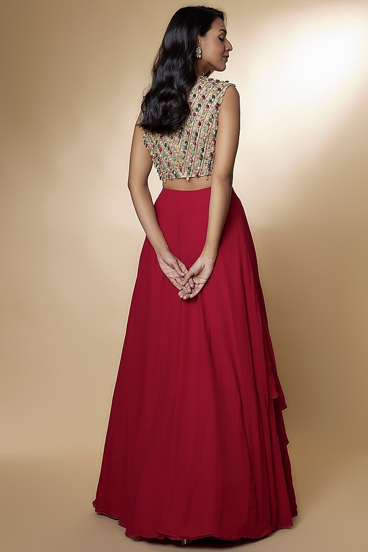 Red Organza Skirt Set by Ridhi Mehra at Pernia's Pop Up Shop