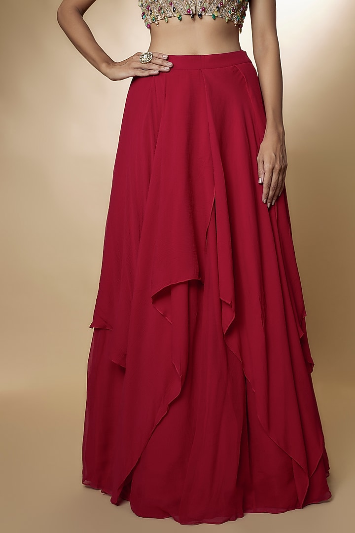 Red Organza Skirt Set by Ridhi Mehra at Pernia's Pop Up Shop