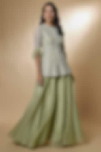 Mint Green Organza Sharara Set by Ridhi Mehra at Pernia's Pop Up Shop