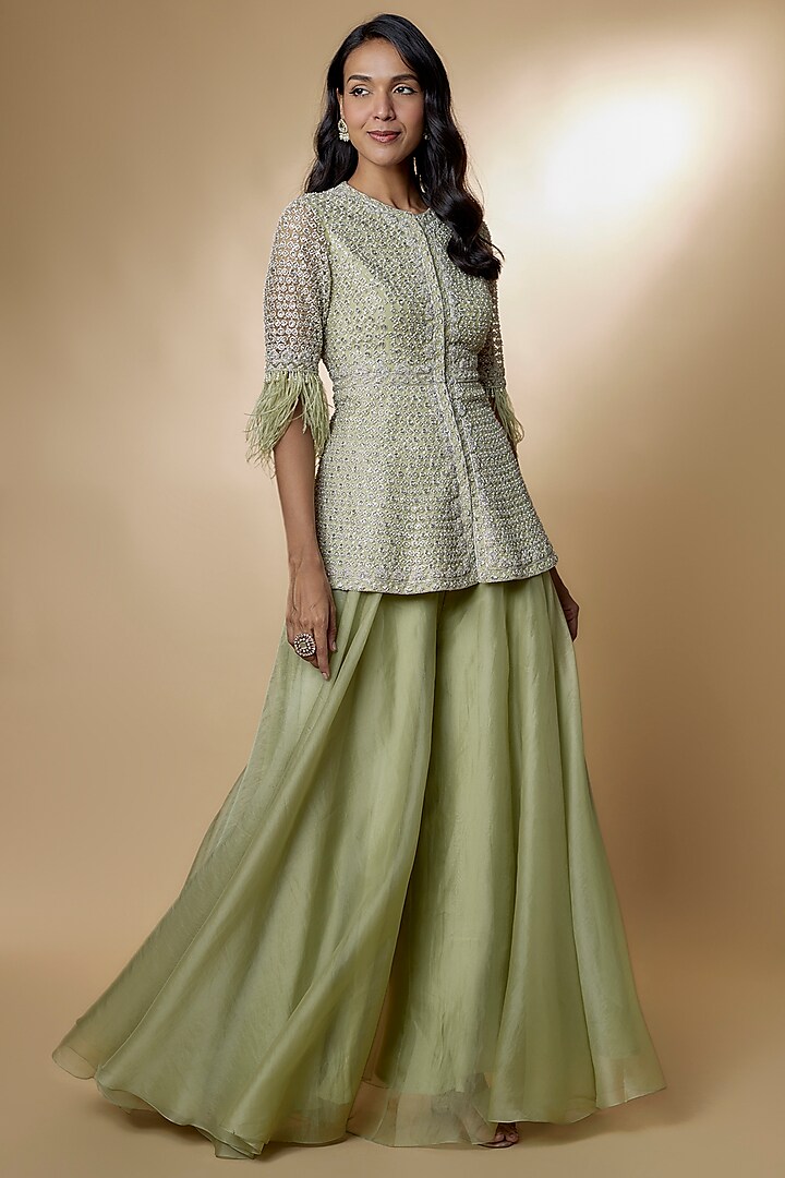 Mint Green Organza Sharara Set by Ridhi Mehra at Pernia's Pop Up Shop