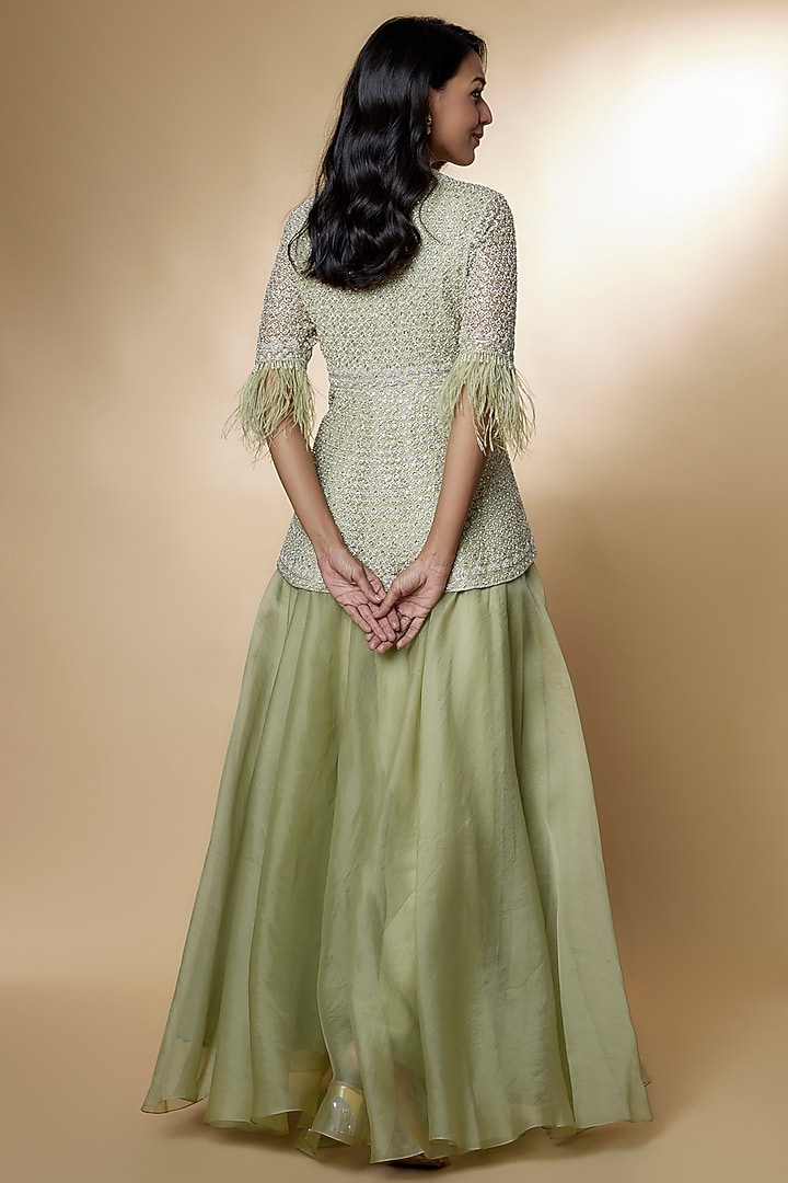 Mint Green Organza Bridal Sharara Set by Ridhi Mehra at Pernia's Pop Up Shop
