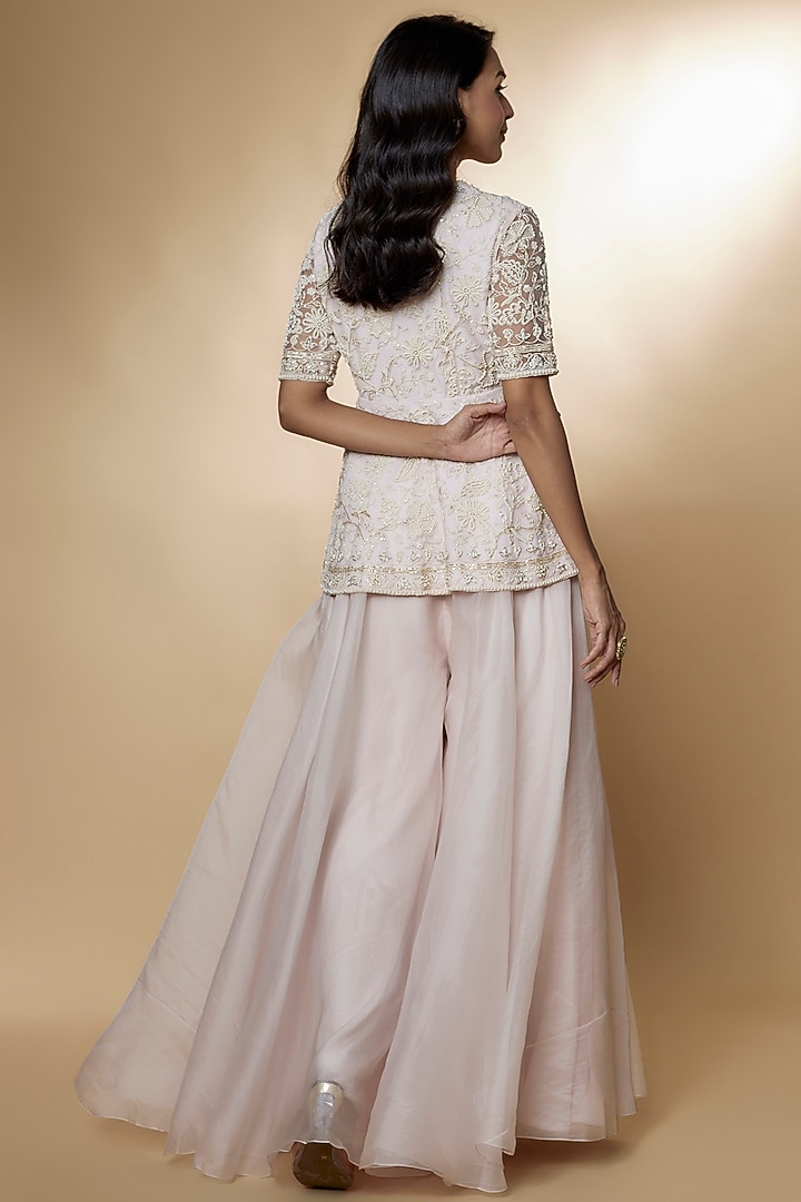Light Pink Chiffon Organza Bridal Sharara Set by Ridhi Mehra at Pernia's Pop Up Shop
