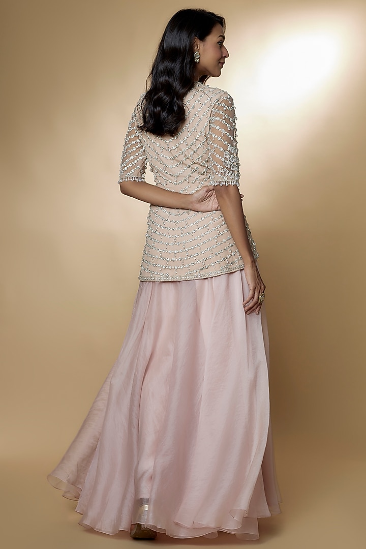 Blush Pink Chiffon Organza Bridal Sharara Set by Ridhi Mehra at Pernia's Pop Up Shop