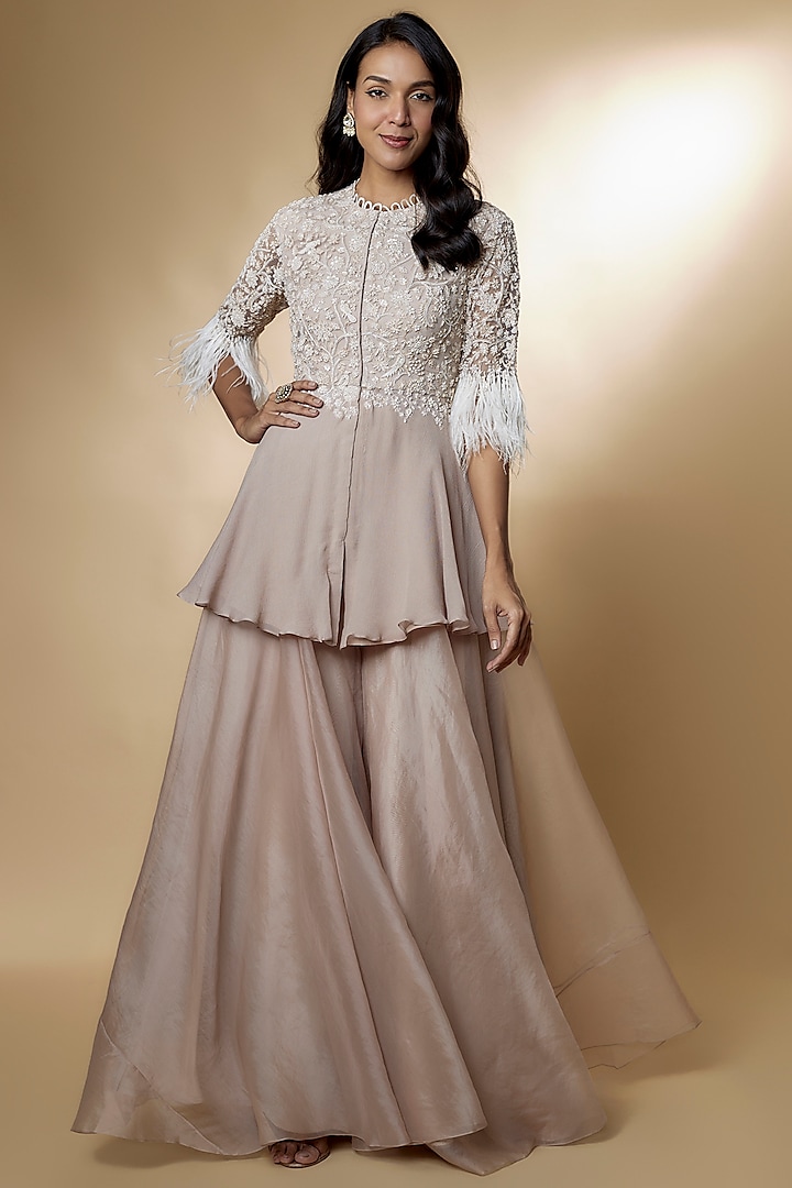 Champagne Gold Organza Bridal Sharara Set by Ridhi Mehra at Pernia's Pop Up Shop