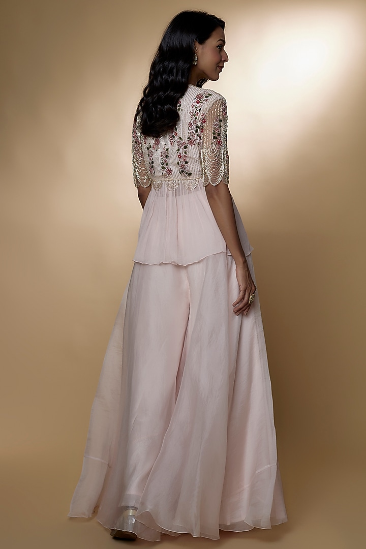 Pale Pink Organza Bridal Sharara Set by Ridhi Mehra at Pernia's Pop Up Shop