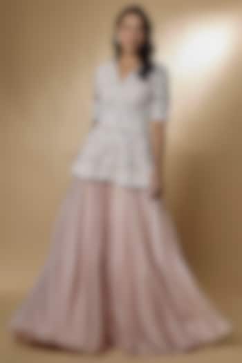 Blush Pink Chiffon Organza Bridal Sharara Set by Ridhi Mehra at Pernia's Pop Up Shop