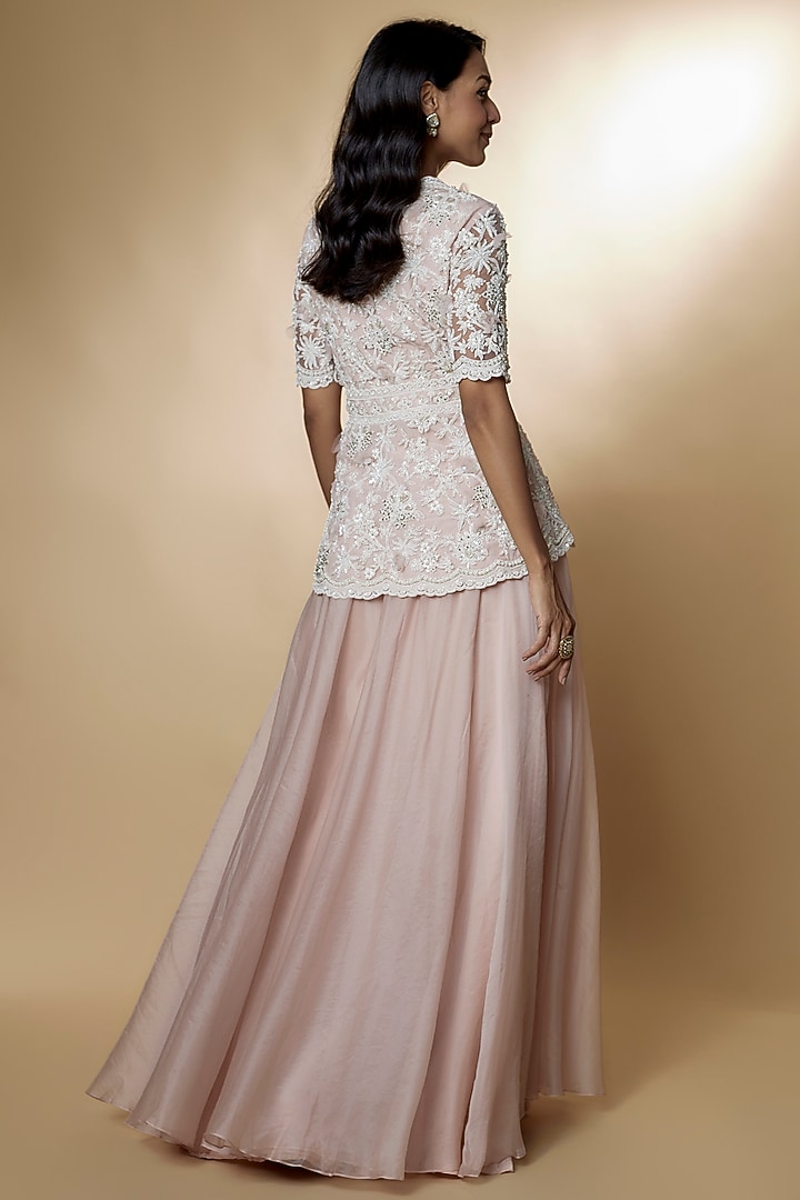 Blush Pink Chiffon Organza Bridal Sharara Set by Ridhi Mehra at Pernia's Pop Up Shop