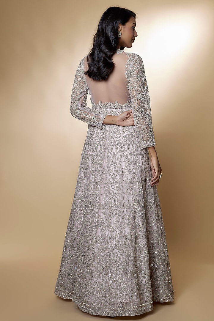 Light Pink Chiffon Embellished Bridal Anarkali Set by Ridhi Mehra at Pernia's Pop Up Shop