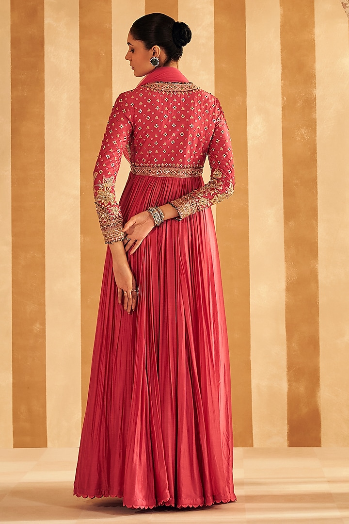 Royal Fuchsia Silk Embroidered Bridal Anarkali Set by Ridhi Mehra at Pernia's Pop Up Shop