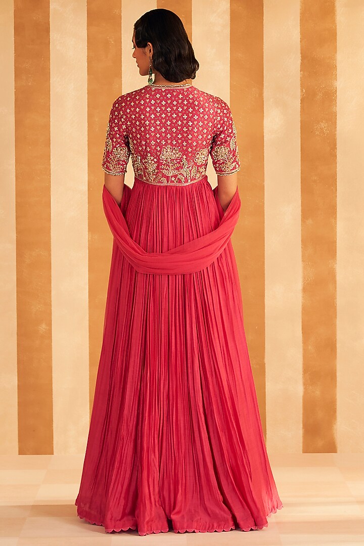 Royal Fuchsia Silk Embroidered Bridal Anarkali Set by Ridhi Mehra at Pernia's Pop Up Shop