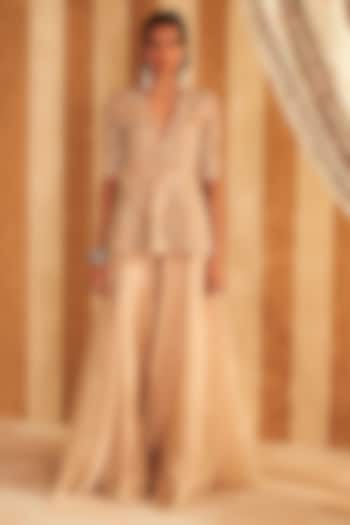 Champagne Tissue Flared Bridal Sharara Set by Ridhi Mehra at Pernia's Pop Up Shop