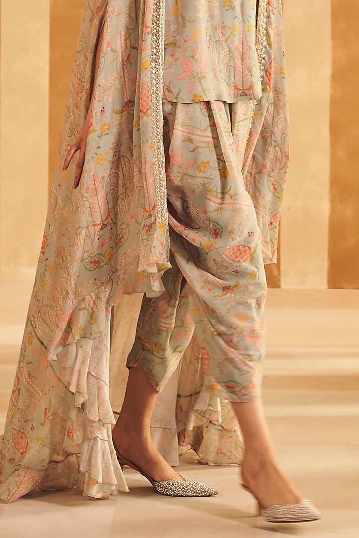 Powder Blue Georgette Printed & Embroidered Kurta Set by Ridhi Mehra at Pernia's Pop Up Shop
