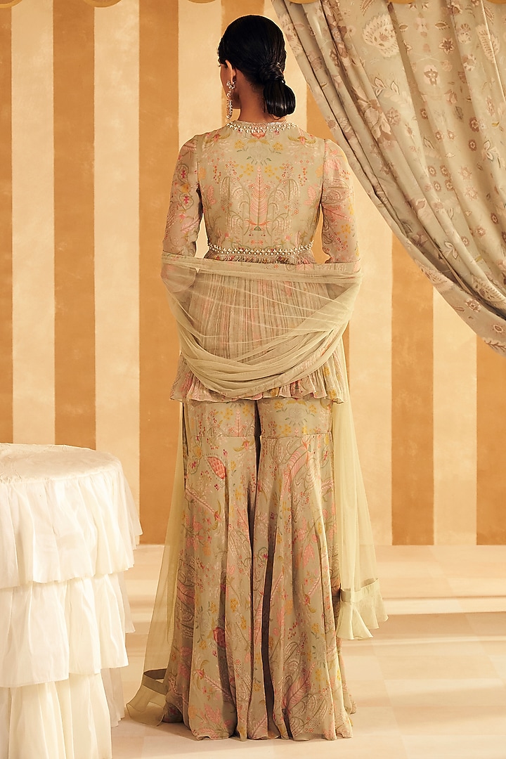 Mint Green Chiffon Gharara Set by Ridhi Mehra at Pernia's Pop Up Shop