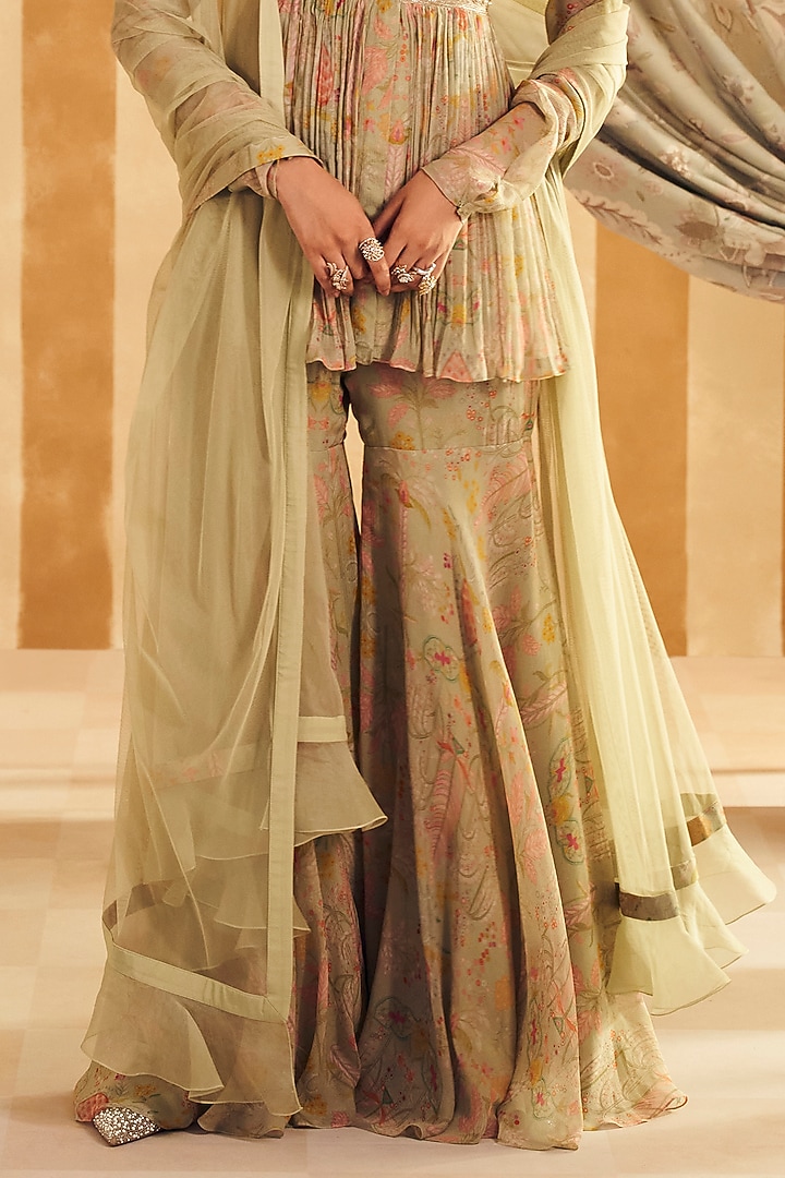 Mint Green Chiffon Gharara Set by Ridhi Mehra at Pernia's Pop Up Shop